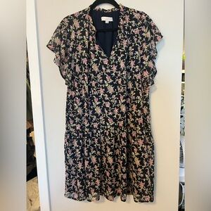 Ann Taylor LOFT Navy floral flutter sleeve dress